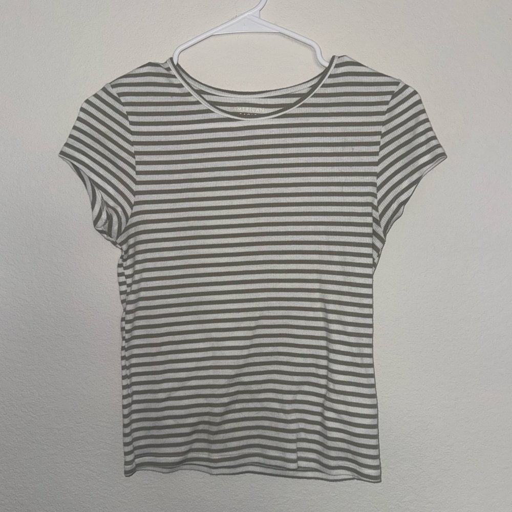 American Eagle Outfitters Green and White Striped T-shirt